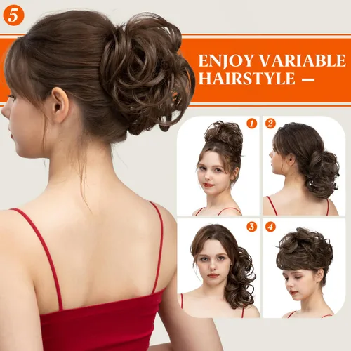 Miniatura 24 de Postizo de Cabello de Moño Desordenado Peine Lateral Clip en Moño de Cabello Postizo para Mujeres Corto Natural Liso Estilos Versátiles Ajustables