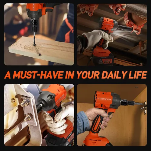 Miniatura 8 de COMOWARE Llave de impacto inalámbrica de 650N.m (480 ft-lb), pistola de impacto de alto par sin escobillas de 1/2 pulgada, batería de 20 V 4.0 Ah