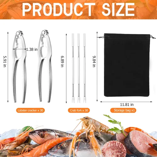 Miniatura 3 de Zhehao Juego de galletas y púas de langosta para fiestas de mariscos, suministros para cenas, herramienta de patas de cangrejo de acero inoxidable
