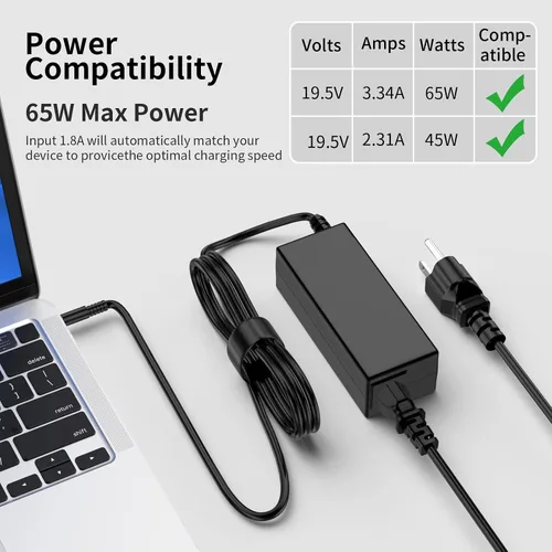 Miniatura 6 de Cargador para portátil de 65 W/45 W compatible con Dell Inspiron P69G P25T P24T P51F P89G 3583 5566 5559 3585 5593 5567 3590 5555 5570 Latitude 3310
