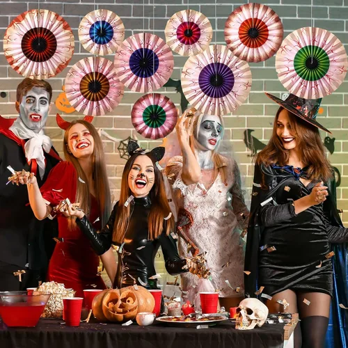 Miniatura 4 de Dispowreath Juego de 9 abanicos de Halloween para colgar en los ojos, decoración de pared de globos oculares aterradores, decoración de pared