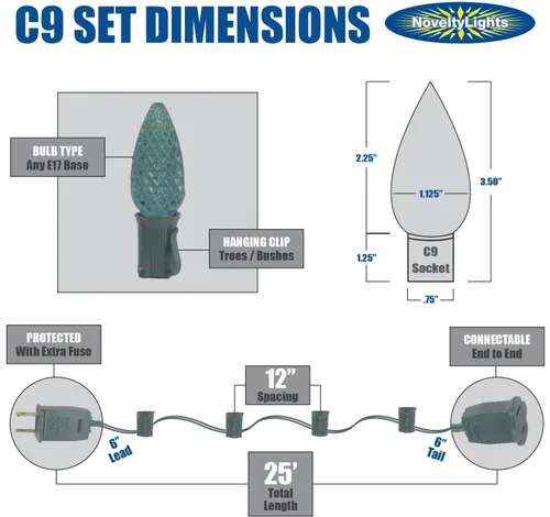 Miniatura 5 de Juego de luces de Navidad transparentes C9, cadena de luz para interior o exterior, para árbol de Navidad, luces colgantes para la línea de techo