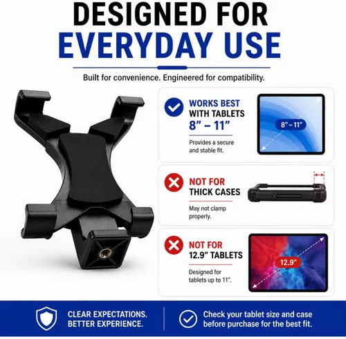 Miniatura 9 de Acuvar Soporte universal de trípode para tableta, adaptador de soporte ajustable para iPad, Samsung Galaxy Tab y Surface, se adapta a tabletas de 8