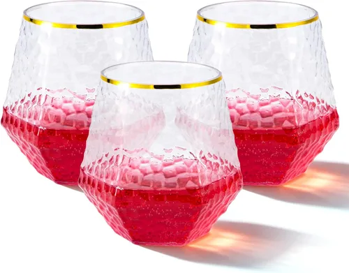 Miniatura 10 de Goodluck 40 piezas de copas de vino y whisky de plástico sin tallo de diamante, 12 onzas, copas de cóctel desechables, adecuadas para bodas, fiestas