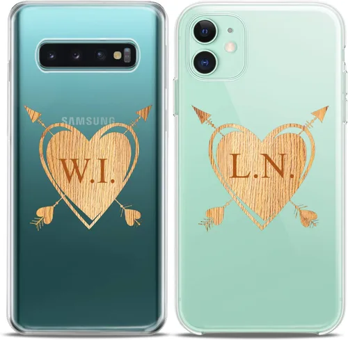 Miniatura 2 de Fundas a juego para parejas compatibles con iPhone 16 15 14 13 12 11 Pro Max Mini Xs X 6s 8 Plus 7+ Xr 10 SE 5 personalizado de madera con nombre