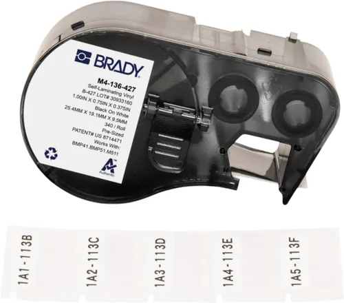 Miniatura 14 de Brady Auténticas etiquetas envolventes de vinilo autolaminables (M4-91-427) de 1.5 pulgadas de alto x 1 pulgada de ancho, negro sobre blanco