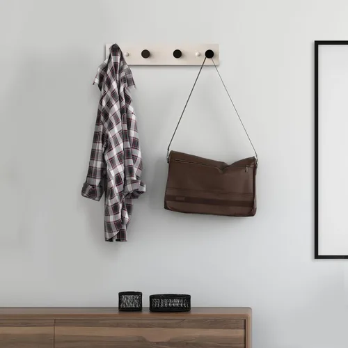 Miniatura 3 de HASWARE Ganchos de pared de 16 pulgadas, perchero de madera con 4 ganchos de pared de aluminio, para sombrero, toalla, bolsa de llaves