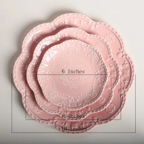 Miniatura 2 de Gaolinci European Palace Series Lace Embossed Ceramic Dinner Plate (juego de 4)