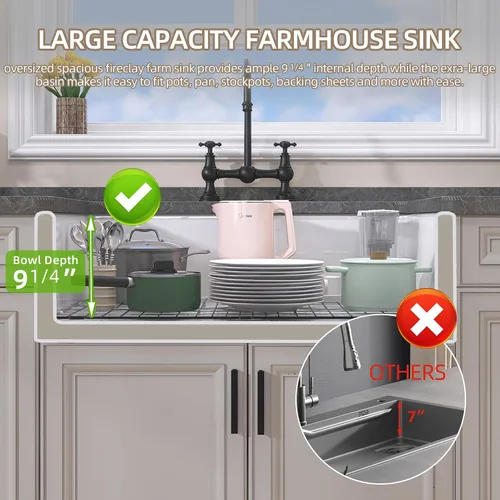Miniatura 6 de GETPRO Fregadero de cocina de granja blanco de 30 pulgadas, delantal de arcilla refractaria, fregadero de granja frontal para montaje inferior