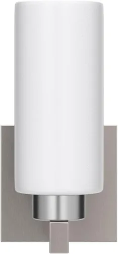 Miniatura 4 de DEYNITE Conjunto de dos apliques de pared modernos de níquel cepillado para baño con pantalla de vidrio cilíndrico blanco lechoso