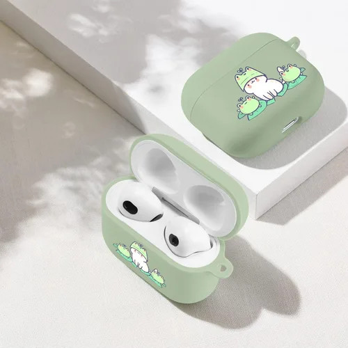 Miniatura 2 de Funda compatible con Airpods de 3ª generación, linda funda para Airpods 3, diseño de rana, protectora para mujeres y niñas con llavero para Apple