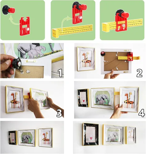Miniatura 4 de Herramienta de medición de agujeros para colgar cuadros, marco de fotos de pared, dispositivo de marcado con nivel utilizado para marcos de agujeros
