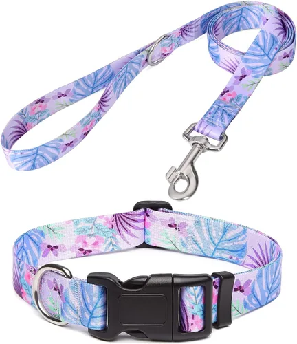 Miniatura 26 de Mihqy - Collar de perro, patrones geométricos florales, tribales, bohemios, collar de estilo étnico, suave y ajustable, para perros pequeños, Pink