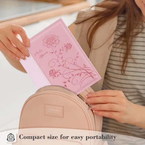Miniatura 6 de Artmag Álbum de fotos de 5 x 7 pulgadas, páginas transparentes con bolsillos, cubierta de cuero, álbum de fotos deslizante para insertar fotos, Rosa