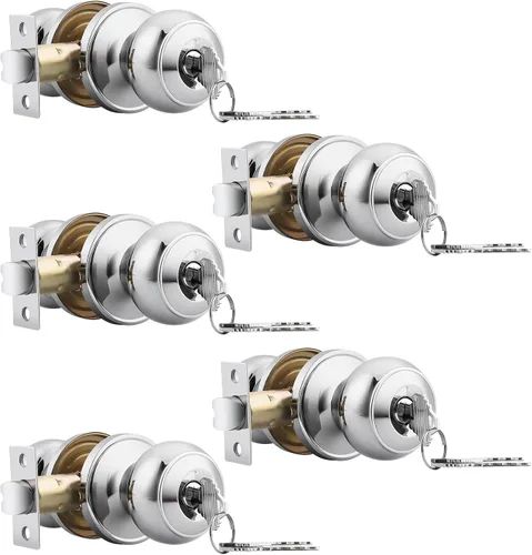 Miniatura 11 de Probrico - Paquete de 3 perillas redondas de níquel satinado para puerta de entrada, con llaves iguales, puerta exterior e interior, delantera