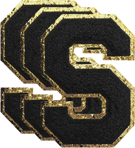 Miniatura 100 de 3 parches de números de chenilla negra, tamaño grande de 4-1/2" parches de números para planchar, parches universitarios para ropa, 8" Borde oro rosa