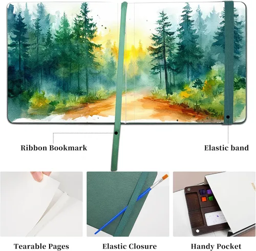 Miniatura 3 de Vienrose Cuaderno de bocetos de acuarela, diario de acuarela de 5.5"x5.5" con 24 hojas, 48 páginas, 140 LB (300 GSM), papel de acuarela de algodón