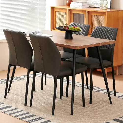 Miniatura 38 de Juego de 4 sillas de comedor de piel sintética marrón, cómodas sillas de cocina tapizadas sin brazos con patas de metal negro para sala de estar