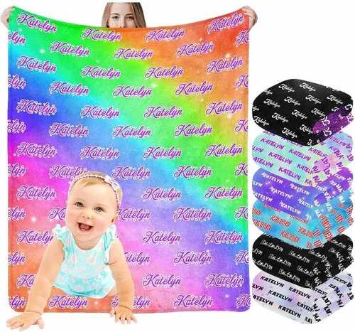 Miniatura 24 de InterestPrint Manta de bebé personalizada con nombre, lindo muñeco de nieve negro, manta personalizada con nombre para niños, niñas, niños, manta
