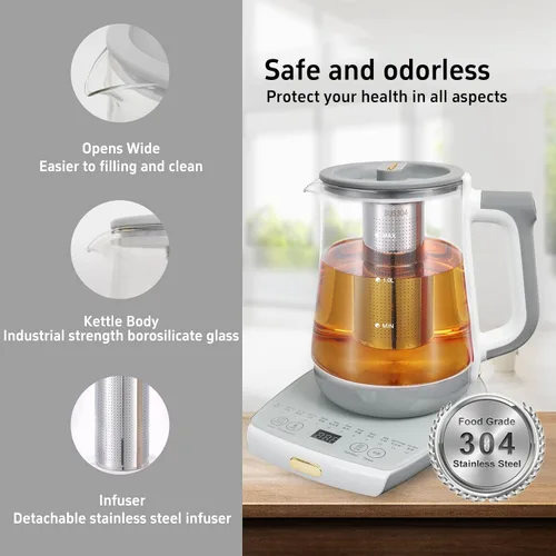 Miniatura 5 de Olla de salud, oficina, hogar, hervidor eléctrico con infusor, control de temperatura, 12 procedimientos funcionales para frutas, té y café
