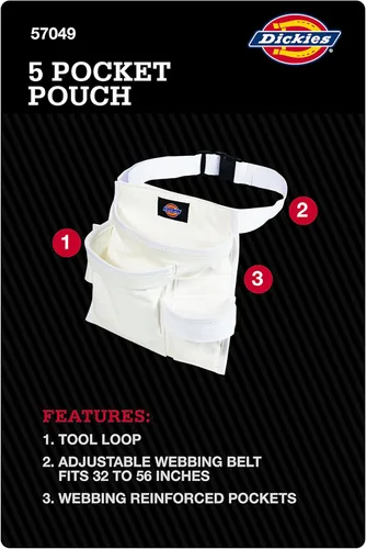 Miniatura 5 de Dickies Bolsa de cinturón de herramientas de 5 bolsillos de un solo lado/Delantal de trabajo, construcción de lona duradera, cinturón ajustable