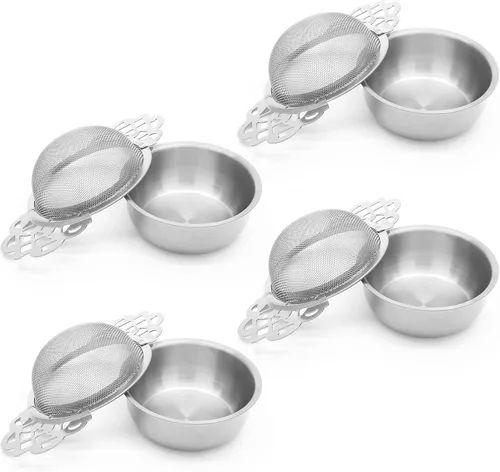 Miniatura 8 de Bonsicoky Paquete de 2 cuencos coladores de té, filtro de té de hojas sueltas de acero inoxidable para boca de taza de 2.5 a 4 pulgadas, dorado