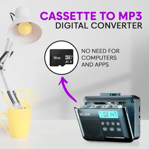 Miniatura 3 de KLIM Reproductor de cinta de casete K7 - Convertidor de casete a MP3 - Portátil - Micrófono y altavoz integrados - Batería recargable - Auriculares