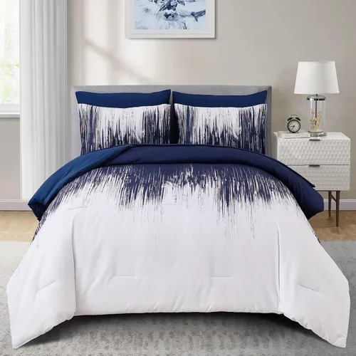 Miniatura 8 de Juego de edredón azul degradado, tamaño Queen, reversible, azul degradado, gris, bohemio, para hombres y mujeres, juego de cama de 8 piezas en una