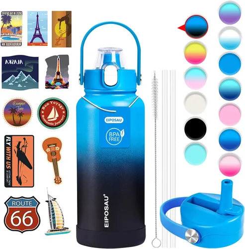Miniatura 25 de Botella de agua aislada con tapa, bota y calcomanías, botella de acero inoxidable de 24 onzas, sin sudor, mantiene el frío las 24 horas, botella