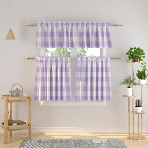 Miniatura 142 de Cenefas de cortina para ventana de 16 pulgadas de largo, 2 paneles de cuadros búfalo, cortinas pequeñas con bolsillo para barra, estilo clásico