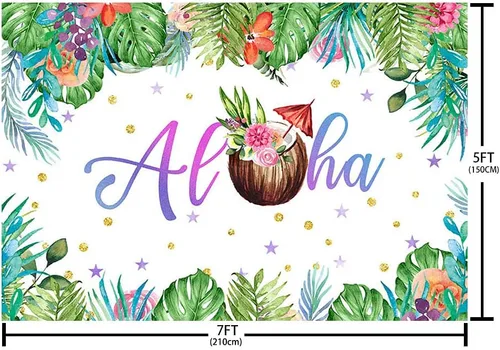 Miniatura 5 de Decoraciones de fiesta hawaiana de verano de 7 x 5 pies, telón de fondo Aloha para playa, palmera tropical, hojas verdes de coco, fondo