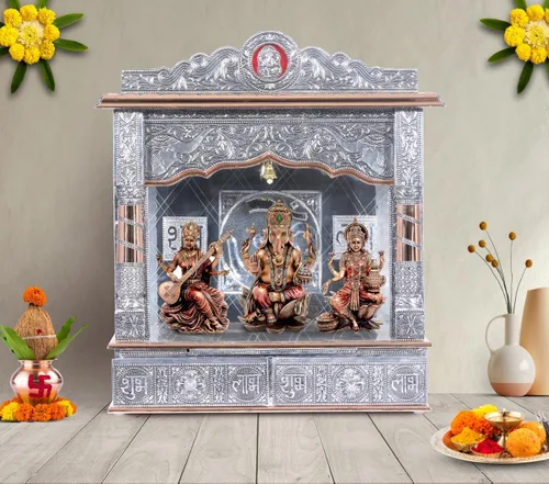 Miniatura 2 de Mandir de plata para el hogar - cobre oxidado - sin puerta (mediano)