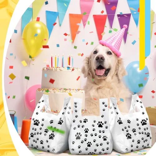 Miniatura 5 de Outus 50 bolsas con estampado de patas, bolsas de regalo para mascotas, bolsa de plástico para cachorros, suministros de decoración de cumpleaños