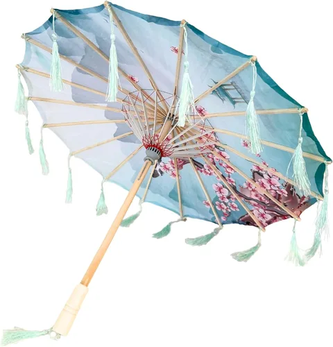 Miniatura 20 de THY COLLECTIBLES Sombrilla de seda clásica de estilo asiático de 33 pulgadas con borlas para bodas, fotografías, disfraces, cosplay, decoración