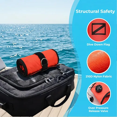 Miniatura 5 de DSMB Surface Marker Buoy with 100ft Finger Spool Reel Diver Below Signal Flag Tube Scuba Diving Equipment Open Bottom Set