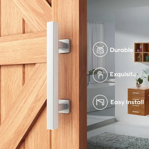 Miniatura 4 de EaseLife Tirador de acero inoxidable de 12 pulgadas para puerta corrediza de granero con juego de accesorios empotrados, doble cara, acabado Plateado
