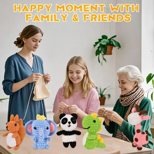 Miniatura 5 de Alutaba Kit de ganchillo de 6 piezas para principiantes, kits de animales de ganchillo para adultos con tutoriales de videos paso a paso, kit