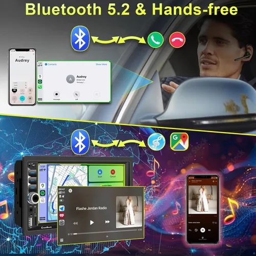 Miniatura 4 de Apple CarPlay doble Din inalámbrico, 7 pulgadas Bluetooth 5.2, radio de coche FM, IPS 1024 x 600 pantalla táctil estéreo de coche, cámara