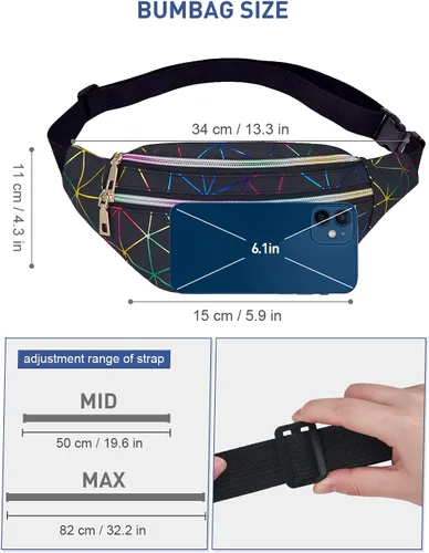 Miniatura 5 de Livacasa - Cangurera holográfica linda, brillante e impermeable para mujer, cangurera para viajes, fiestas, festivales, correr y senderismo)