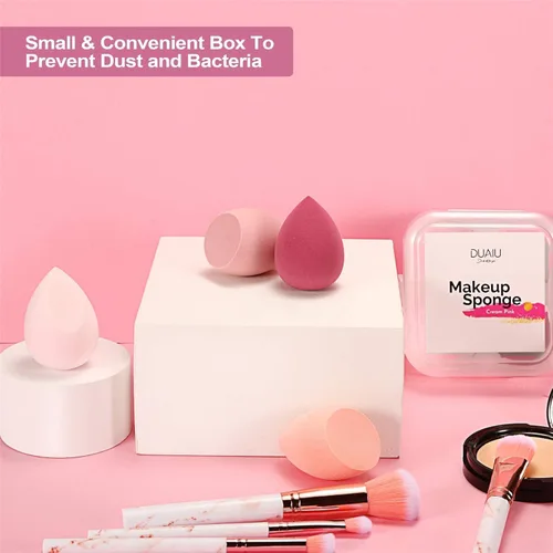Miniatura 6 de DUAIU Juego de 4 esponjas de maquillaje, esponja de belleza, esponja de mezcla, impecable para líquidos, crema y polvo, esponjas de maquillaje Rosa