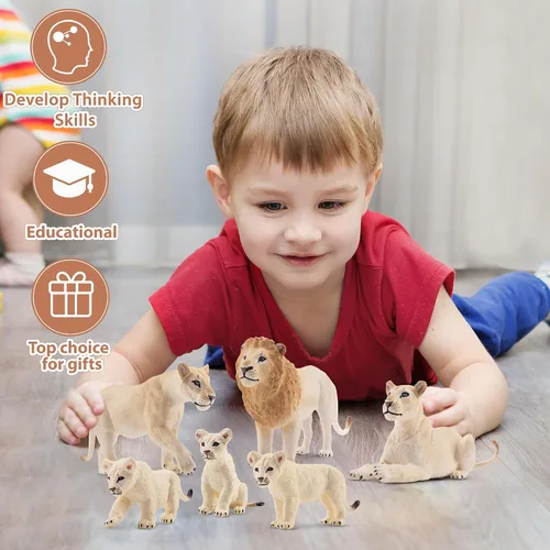 Miniatura 7 de Toymany 6 piezas de figuras de leones blancos con cachorros de león, figuras de animales de la selva de 2-5 pulgadas, conjunto familiar realista que