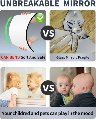 Miniatura 4 de Espejo de Puerta Irrompible de Cuerpo Completo, Espejo de Cuerpo Entero para Niños, Paquete de 4 de 12 x 12 pulgadas, Espejos Largos de Plexiglás a
