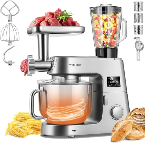 Miniatura 13 de VIVOHOME Mezclador de pie multifuncional 9 en 1 con fermentación, mezclador eléctrico de cocina de 6 velocidades y 7 cuartos con temporizador, Rojo