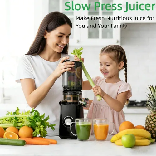 Miniatura 2 de Simple Deluxe Exprimidor de prensa en frío, exprimidor de masticación lenta con canal de alimentación ancho, alto rendimiento de jugo y libre de BPA