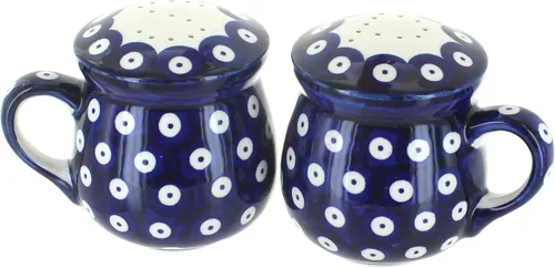 Miniatura 6 de Blue Rose Polish Pottery - Saleros y pimenteros de margaritas rojas con asas - 3.75 pulgadas de alto - Juego de condimentos de cerámica pintados a