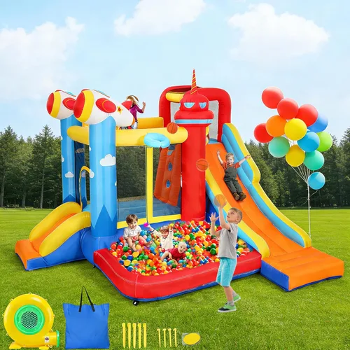 Casa de rebote inflable Commowner con tobogán de agua, combo de castillo hinchable 7 en 1 con piscina de agua y área de rebote y toboganes y juego