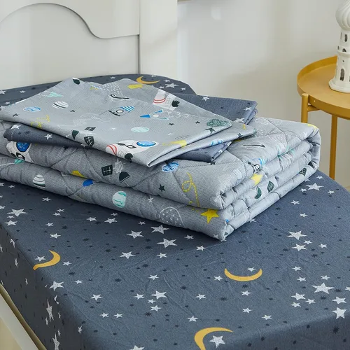 Miniatura 8 de Brandream Juego de ropa de cama de 4 piezas para niños y niñas con cohete espacial y galaxia, incluye edredón, sábana encimera, sábanas bajeras