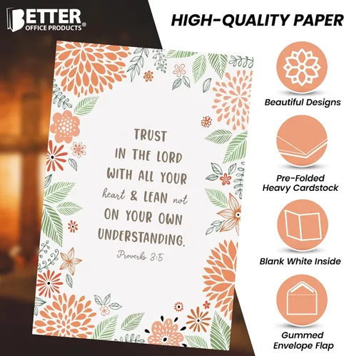 Miniatura 4 de Better Office Products Paquete de 50 tarjetas de felicitación cristianas inspiradoras con sobres, 6 versículos de la Biblia, 6 diseños, 4 x 6