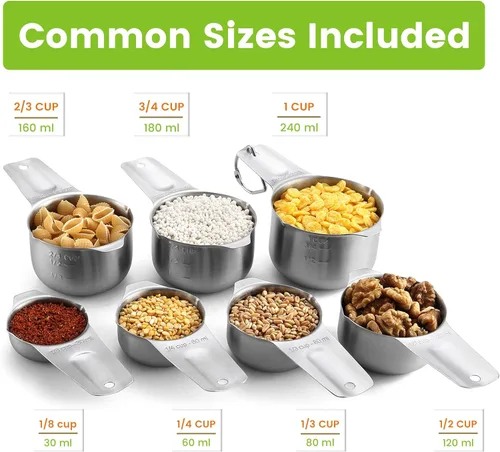 Miniatura 3 de Spring Chef Juego de 7 tazas medidoras de acero inoxidable con boquilla de vertido, herramientas de cocina anidables con marcas de fácil lectura