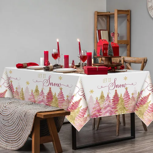 Miniatura 5 de Peryiter Mantel navideño rectangular de 60 x 84 pulgadas, mantel de Navidad de poliéster lavable para vacaciones de invierno, casa de campo